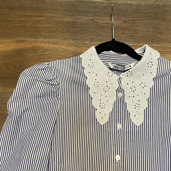 Zara striped shirt eyelet embroidered collar - Picture 5 of 5